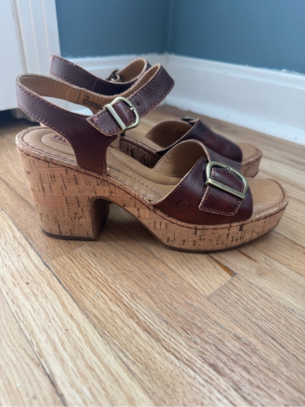Born Leather Cork Platform Sandals with Buckle